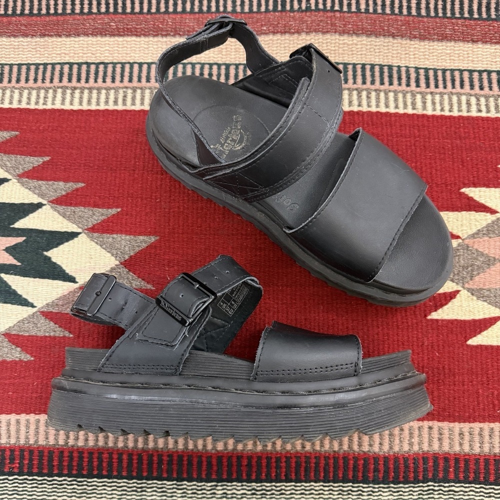Doc Martens Voss SoftWair Lug Sandals Size 6 Black Platform Open Toe Summer